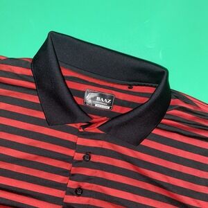 Baaz Mens Large Red‎ Strip Short Sleeve Performance Polo Golf Shirt